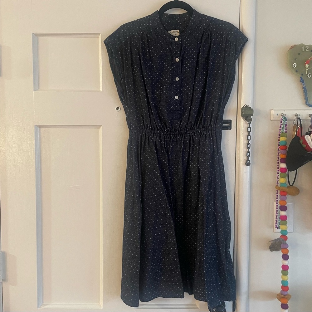 Bridge & Burn denim white polka dot dress